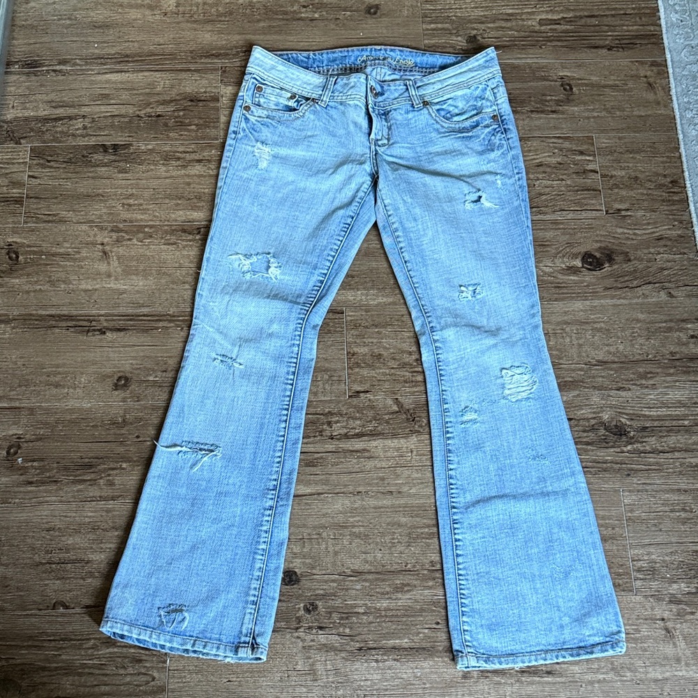 American Eagle Y2K Artist Flare Low Rise Light Wash Distressed Jeans